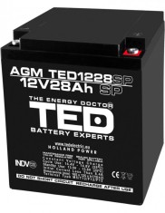 Acumulator AGM VRLA 12V 28A dimensiuni speciale 165mm x 125mm x h 175mm M6 TED Battery Expert Holland TED003430 (1) SafetyGuard Surveillance foto