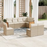 vidaXL Set canapele de grădină, 8 piese, cu perne, bej, poliratan