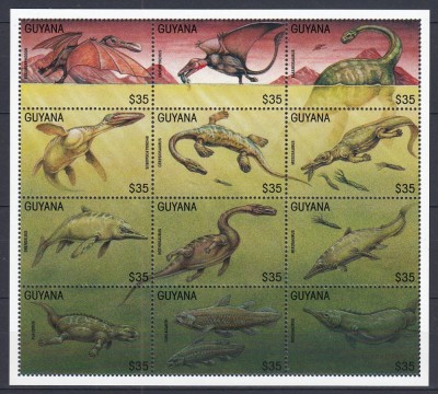 Guyana - Fauna Preistorica - DINOZAURI - Bloc - MNH foto