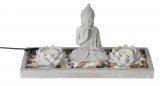 Suport pentru lumanari Buddha zen garden, 29.5x12x14 cm, ciment, gri, Excellent Houseware