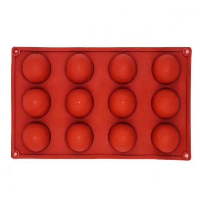 Forma Silicon pentru ciocolata, bomboane, prajituri, TopBazar, 12 semisfere, 28 x 17 cm, Maro