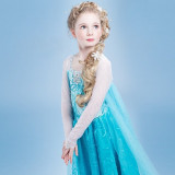 Rochie+ accesorii Elsa Frozen trena lunga petreceri tematice/aniversari, 3-4 ani, 4-5 ani, 5-6 ani, 6-7 ani, Bleu