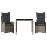 Set mobilier de gradina cu perne, 3 piese, gri, poliratan