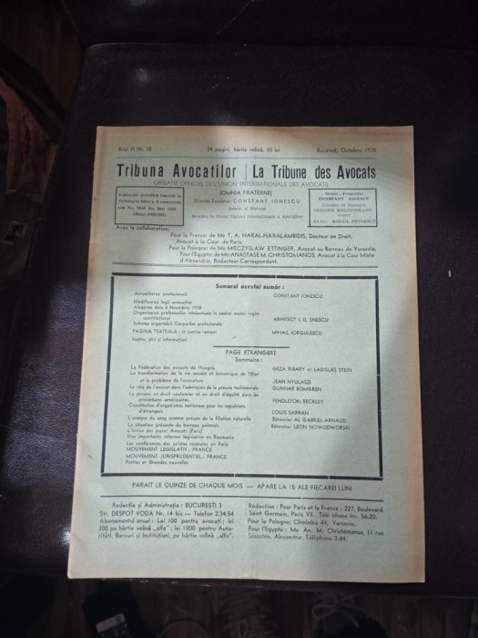 Tribuna Avocatilor nr. 10/octombrie 1938