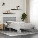VidaXL Cadru de pat, gri sonoma, 75x190 cm, lemn prelucrat și metal