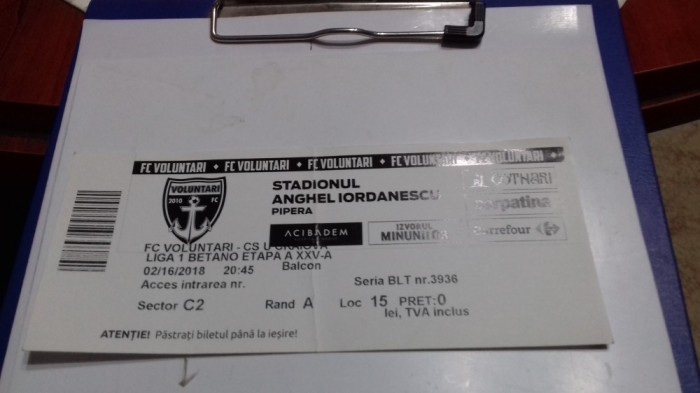program Bilet FC Voluntari - CS U Craiova