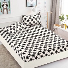 Husa de pat cu elastic alba cu stele negre 180x200cm D028 foto