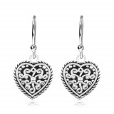 Cercei din argint 925, inimă cu patină și ornamente
