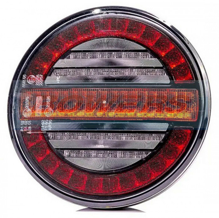 Lampa auto pentru remorca RapidAuto 99LT223E, 12/24V; indicator dinamic; cu lumina parcare; cu lumina frana; rotund; montare surub cu spatiu 45mm; LE