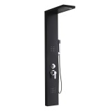 Panou Dus Hidromasaj Malaga Black Aluminiu, Duze Silicon Masaj, Cascada, Dus Mana, Furtun Flexibil Inox 1.5m