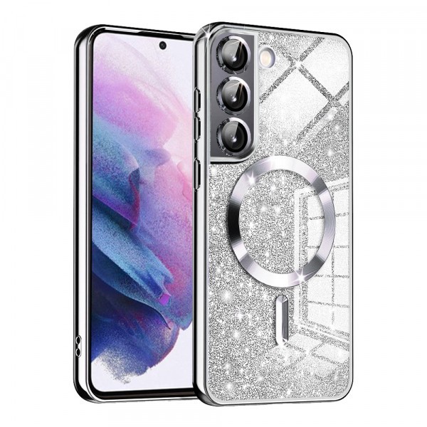 Husa MagSafe pentru Samsung Galaxy S21 FE 5G G990, Techsuit, Luxury Glitter, Argintie