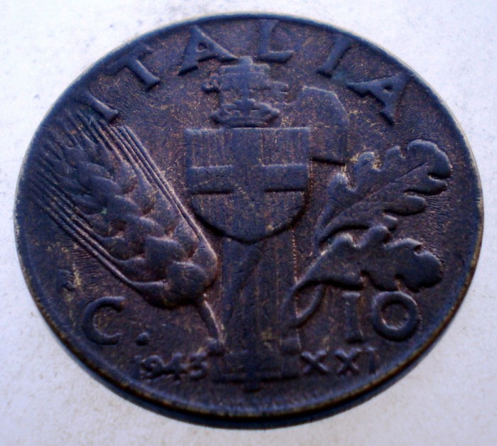 1.729 ITALIA WWII VITTORIO EMANUELE III 10 CENTESIMI 1943 R