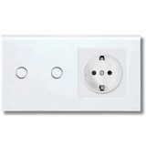 Intrerupator touch dublu si Priza, Rama sticla securizata, iUni 2Y, LED