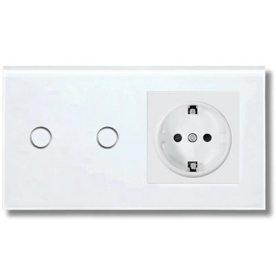 Intrerupator touch dublu si Priza, Rama sticla securizata, iUni 2Y, LED foto