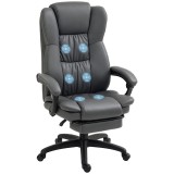 Vinsetto Scaun de birou reglabil cu suport pentru picioare, tetiere, funcție de masaj, piele ecologică, 68,5x68,5x113-121cm, Gri &icirc;nchis | Aosom Romani