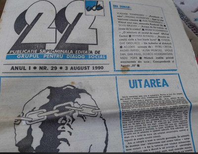 revista 22 - săptăm&amp;acirc;nal al grupului pentru dialog social (3 august 1990) foto