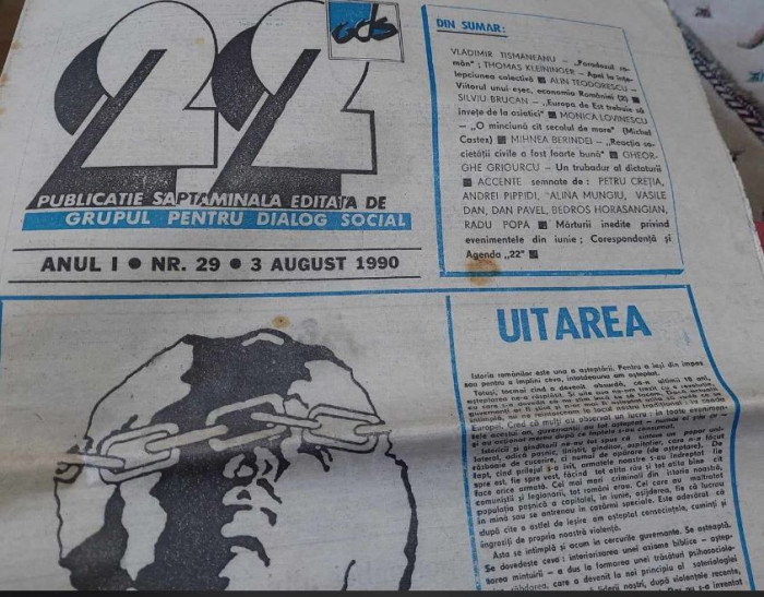 revista 22 - săptăm&acirc;nal al grupului pentru dialog social (3 august 1990)