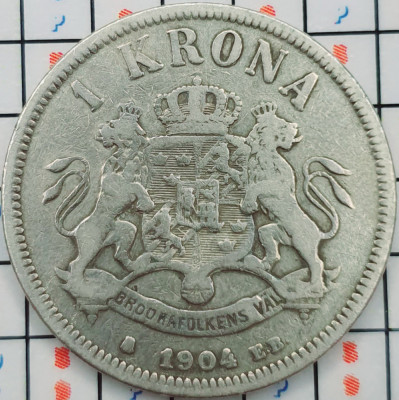 Suedia 1 kronor 1904 argint - Oscar II - km 760 - A010 foto