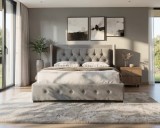 Cumpara ieftin Pat tapitat Roma 160x200cm, cadru din lemn, somiera inclusa, culoare Gri