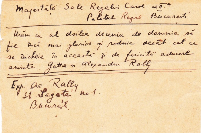 AMS @ - SCRISOARE DE URARE MAJESTĂȚII SALE REGELUI CAROL A 2-LEA DE LA POETUL ALEXANDRU RALLY