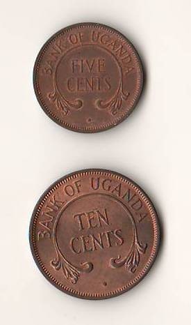 SV * Uganda LOT 5 + 10 CENTS 1966 * AUNC+ / UNC