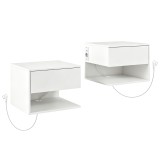 HOMCOM Set Noptiere Suspendate cu Sertar și Raft, Noptiere Moderne pentru Canapea, 40 x 35 x 30 cm, Alb | Aosom Romania