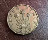 C50 - Moneda foarte veche - Anglia - three pence - 1940