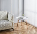 Cumpara ieftin Masuta cafea rotunda, AB360, cadru lemn, blat polipropilena, 49.5x44.5 cm, alb