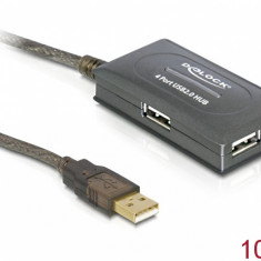 Cablu prelungitor activ USB 2.0 10m cu Hub 4 porturi, Delock 82748