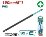 Bit lung pentru surubelnita cu impact PH2, 150 mm, magnetic, TOTAL