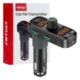 Modulator FM auto Bluetooth AMiO, 2x USB-A, 1x USB-C, microSD, Hands-free, MP3, 12/24V, carcasa L-shaped pentru priza bricheta