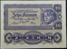 Bancnota istorica 10 COROANE / KRONEN- AUSTRIA, anul 1922 * cod 351