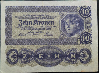 Bancnota istorica 10 COROANE / KRONEN- AUSTRIA, anul 1922 * cod 351 foto