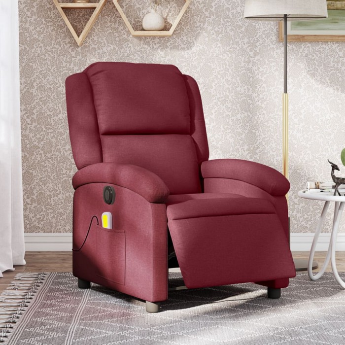 vidaXL Fotoliu electric de masaj rabatabil, roșu vin, textil