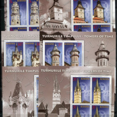 2014 , Lp 2041 a , Turnurile timpului , minicoli 4 timbre + manseta - MNH