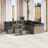 Set de canapea de grădină vidaXL cu 13 piese și perne gri din ratan sintetic, Set de dining vidaXL cu 3 piese și perne gri din ratan sintetic