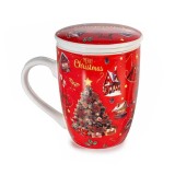 Cana cu infuzor Craciun portelan multicolor 8x10.5 cm, 300 ml