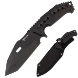 Cutit militar tactic de vanatoare Foxter, lama fixa, 23 cm, teaca inclusa, negru
