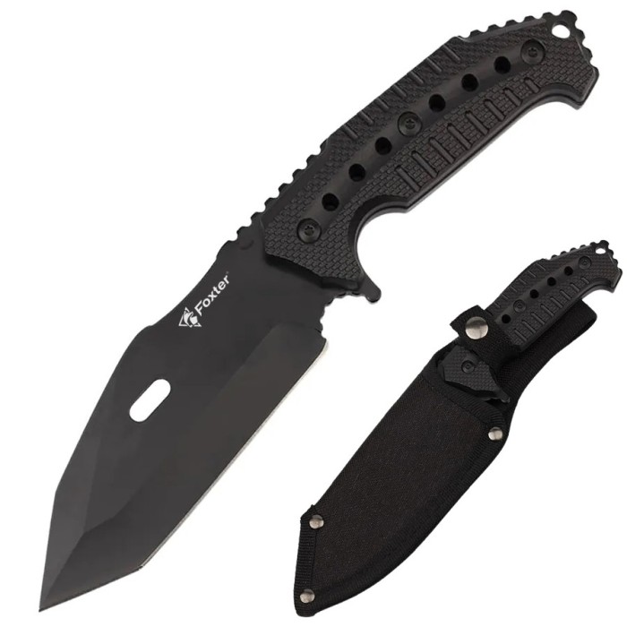 Cutit militar tactic de vanatoare Foxter, lama fixa, 23 cm, teaca inclusa, negru