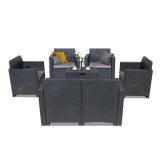 Set mobilier gradina Leziter Nero II Big, 6 locuri, Plastic, Aspect Ratan, Culoare Antracit, Fabricat Italia