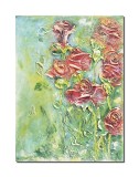 Cumpara ieftin Tablou pictat manual, Trandafiri in gradina, stilizat, 40x30cm acril pe panza in cutit efect 3D, gatat de agatat pe perete