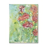Tablou pictat manual, Trandafiri in gradina, stilizat, 40x30cm acril pe panza in cutit efect 3D, gatat de agatat pe perete