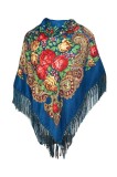 Esarfa tip sal cu flori, Dacali, albastru inchis, 107 x107 cm, Marime universala
