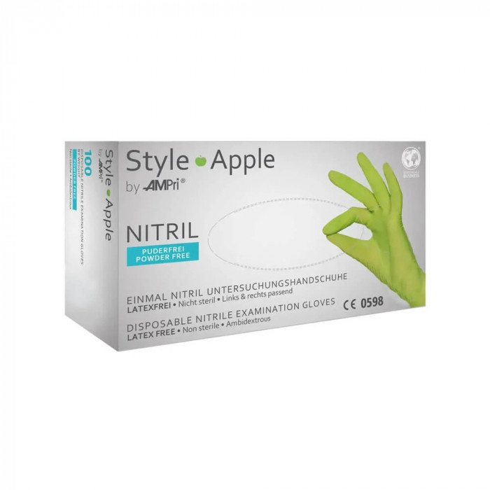 Manusi Nitril fara Pudra AMPri Style Apple, Verzi, L, 100 buc