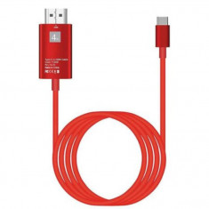 Cablu USB 3.1 Type C la HDMI 4K - Adaptor HUB de tip C pentru video HDMI 2 metri pentru Samsung Xiaomi si dispozitivele cu mufa Tip C, Rosu