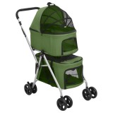 Cărucior pliabil c&acirc;ini 2 niveluri verde 83x48x97 cm textil