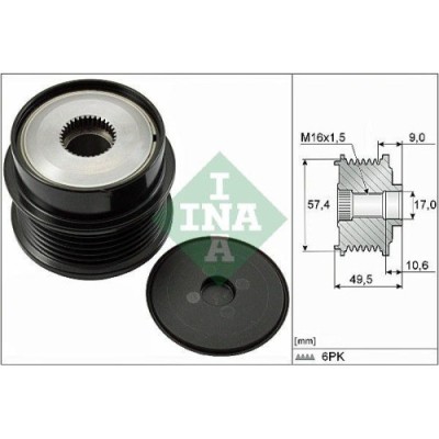 Fulie alternator Citroen C5 3 (Rd ), C5 3 Break (Rw ), C6 (Td ); Peugeot 407 (6d ), 407 Coupe (6c ), 407 Sw (6e ), 607 (9d, 2.7 HDI, 2.7 HDi (6DUHZJ, foto