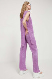 Stine Goya pantaloni femei, culoarea violet, drept, high waist