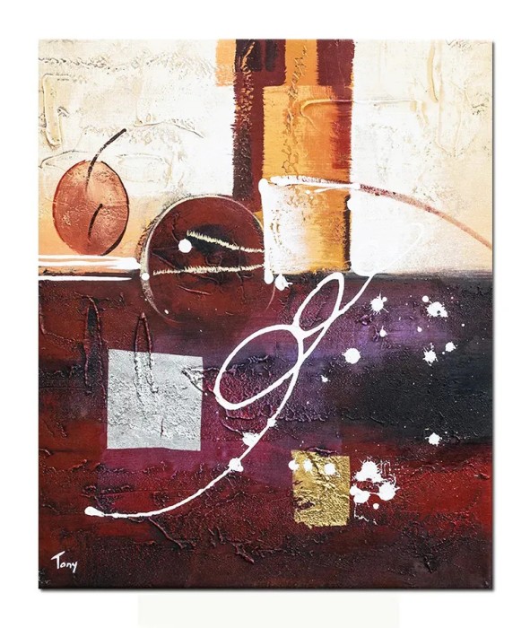 Tablou abstract pictat manual, Compozitie abstracta 3, 60x50cm ulei pe panza in relief efect 3D, gata de agatat pe perete