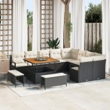 Set de canapea de gradina Gossi cu 12 piese cu perne negru poliratan acacia, canapea de gradina Gossi pentru 2 persoane cu depozitare si perne negru p